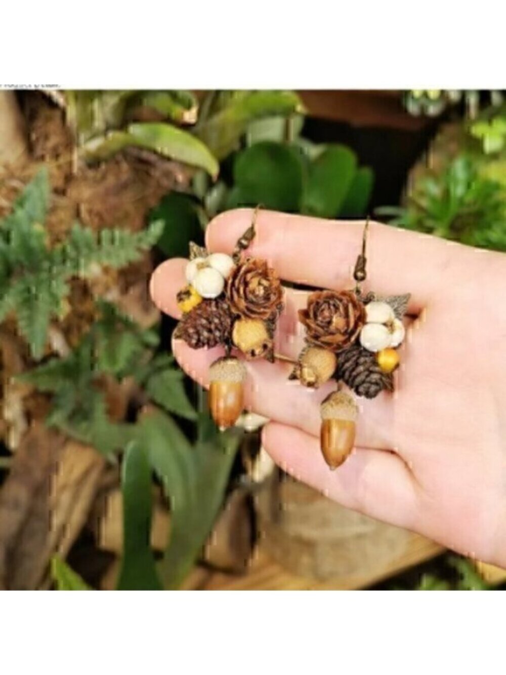 Creative  Natural Wood Acorn Pinecone Flower Dangle Leaf Earrings